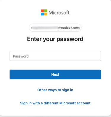 Signing in with Outlook.com address.